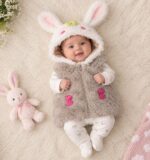 New Born Fluffy Bunny Hooded Baby Dress