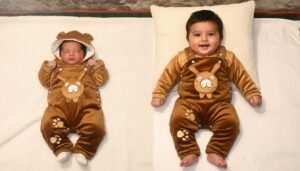 Cute Teddy Bear Baby Romper – Brown Velvet Hooded Jumpsuit